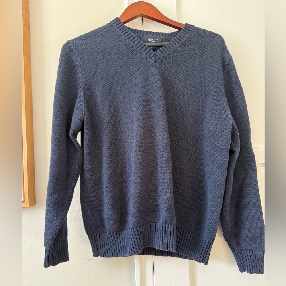 Preppy Navy 100% Cotton V-Neck Size Large